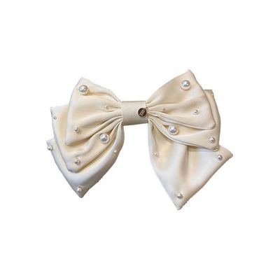 DFWZMQTG High End Satin Pearl Large Bow Headpiece Hair Clipfemale Back Spoon Spring Clip