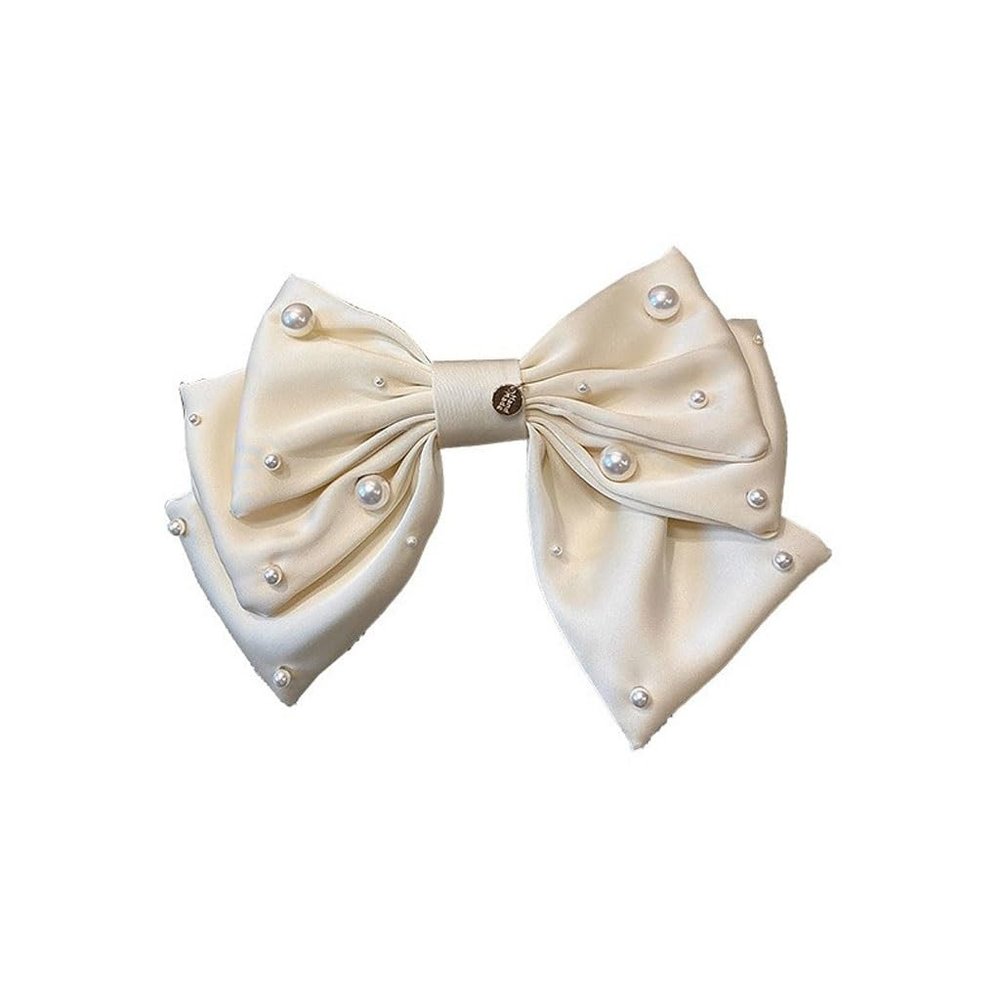DFWZMQTG High End Satin Pearl Large Bow Headpiece Hair Clipfemale Back Spoon Spring Clip