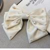 DFWZMQTG High End Satin Pearl Large Bow Headpiece Hair Clipfemale Back Spoon Spring Clip view 3