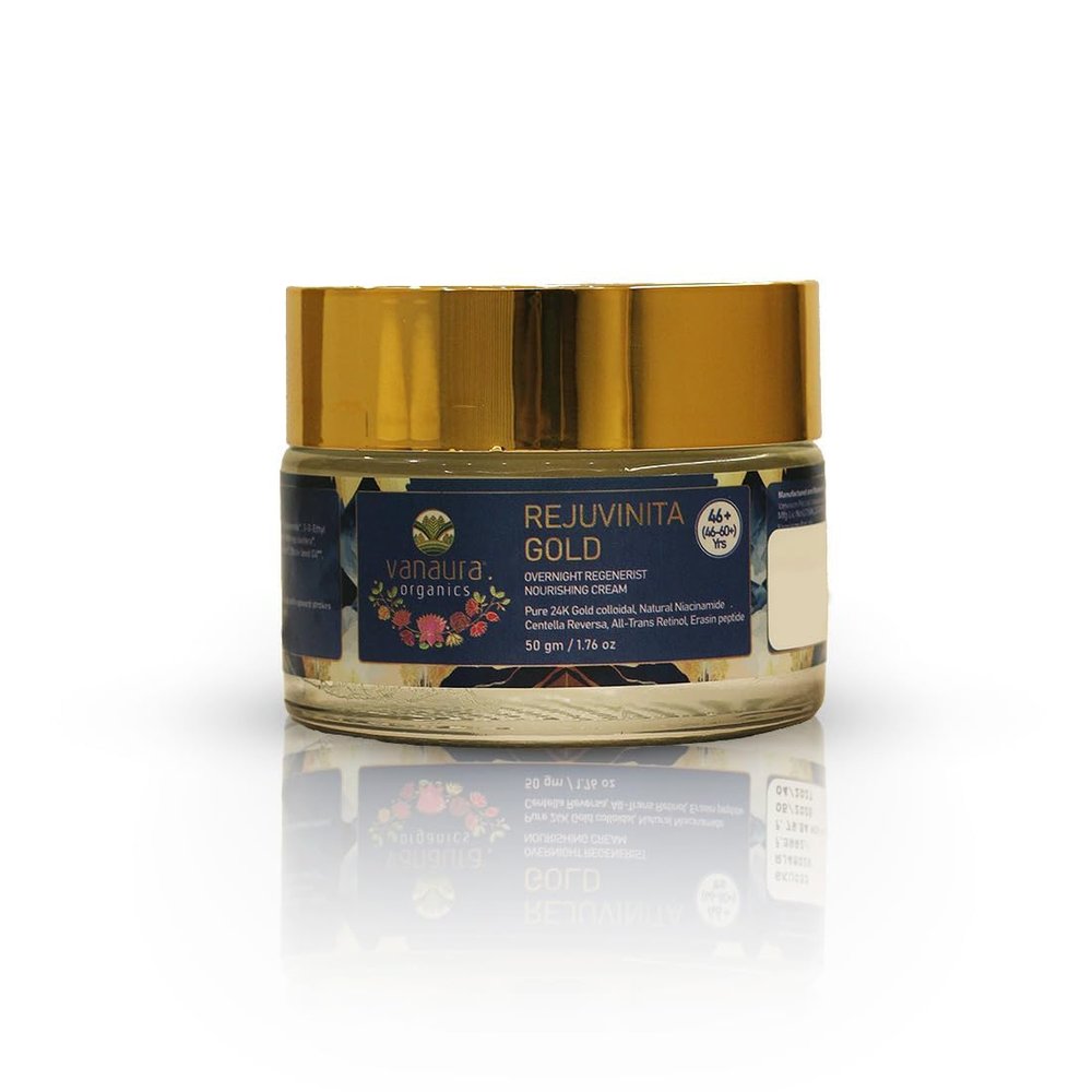 Vanaura Organics Rejuvinita Gold 46+ | Overnight Cream for Glowing Skin | Anti Ageing Night Cream for Women and Men | Pigmentation & Wrinkles | Women and Men | for 46-60+ Age Groups