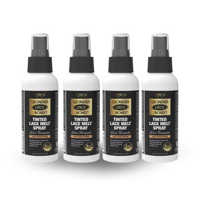 EBIN NEW YORK Lace Melting Spray  4x Wonder Bond Tinted Lace Melt Spray 100ml - Light Warm Brown Bundle  Buildable Tint and Seamless Blend for Natural Wig Application  Gift Set (4 Items)