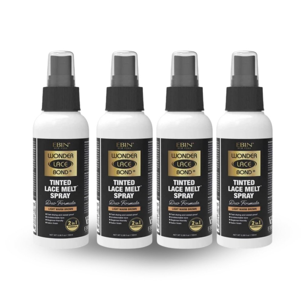 EBIN NEW YORK Lace Melting Spray  4x Wonder Bond Tinted Lace Melt Spray 100ml - Light Warm Brown Bundle  Buildable Tint and Seamless Blend for Natural Wig Application  Gift Set (4 Items)