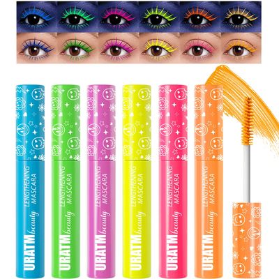 6 Colors Voluminous Colored Mascara Set, Waterproof Charming Long Lasting Rainbow Colorful Mascara, Eyes Makeup for Women, Halloween, Thanksgiving Day, Holidays Gift