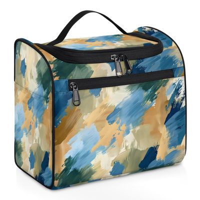 Zestdesign Colorful Camouflage Large Hanging Travel Toiletry Bag for Women Water Resistant Abstract Scrawl Bathroom Cosmetic Makeup Bag with Hanging Hook for Toiletries