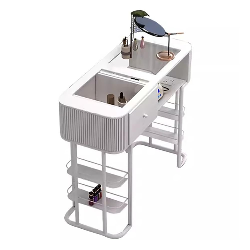 XAWSOP Modern Transparent Manicure Table, Tempered Glass Nail Station for Manicurist, Professional Nail Salon Work Station Booth, White Pedicure Tech Station, Beauty,