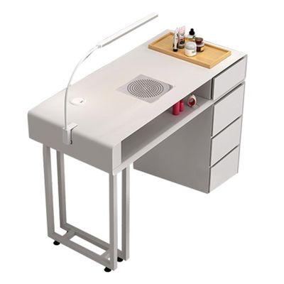 XAWSOP Manicure Table Nail Tech Desk Manicure Table Drawers Cabinet,Professional Modern Double Nail Tech Desk w/Electric Dust Collector & LED Lights & Wireless Charge,Wooden Top-80cm Single Table