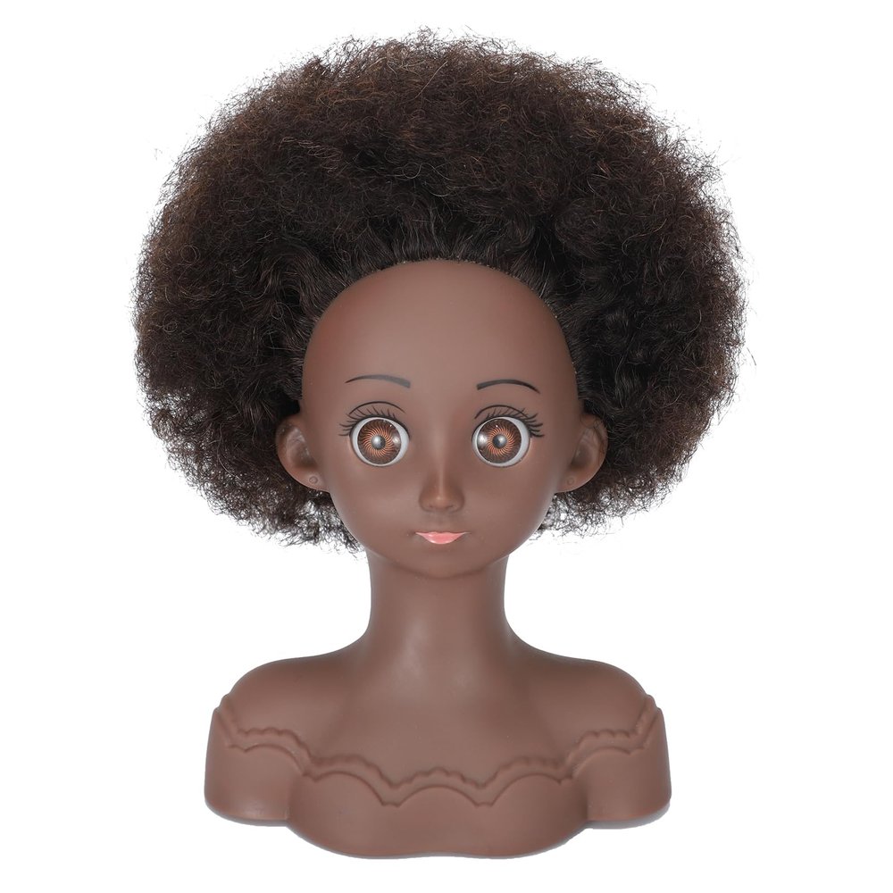 VEELTRAS Afro Mannequin Head Professional Mannequin Head with Curly Hair Mini Mannequin Styling Head to Practice and Braiding(brown)