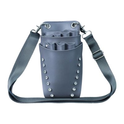 FerneeButy Hairdressing Scissors Case with Belt, PU Leather Waist Bag Organizer for Hairdressers and Hairstylists, Barber Gift 4.33x3.62x8.27inch- Gray