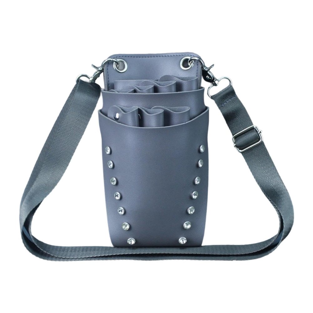 FerneeButy Hairdressing Scissors Case with Belt, PU Leather Waist Bag Organizer for Hairdressers and Hairstylists, Barber Gift 4.33x3.62x8.27inch- Gray