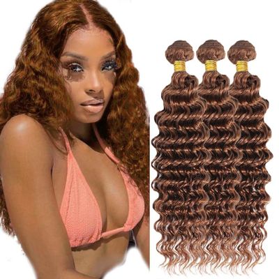 22 24 26 Inch Brown Bundles Human Hair #30 Dark Brown Deep Wave 3 Bundle Unprocessed Brazilian virgin hair Weave Extensions Double Weft 50 Grams/Bundle Colored Brown Bundles for Woman