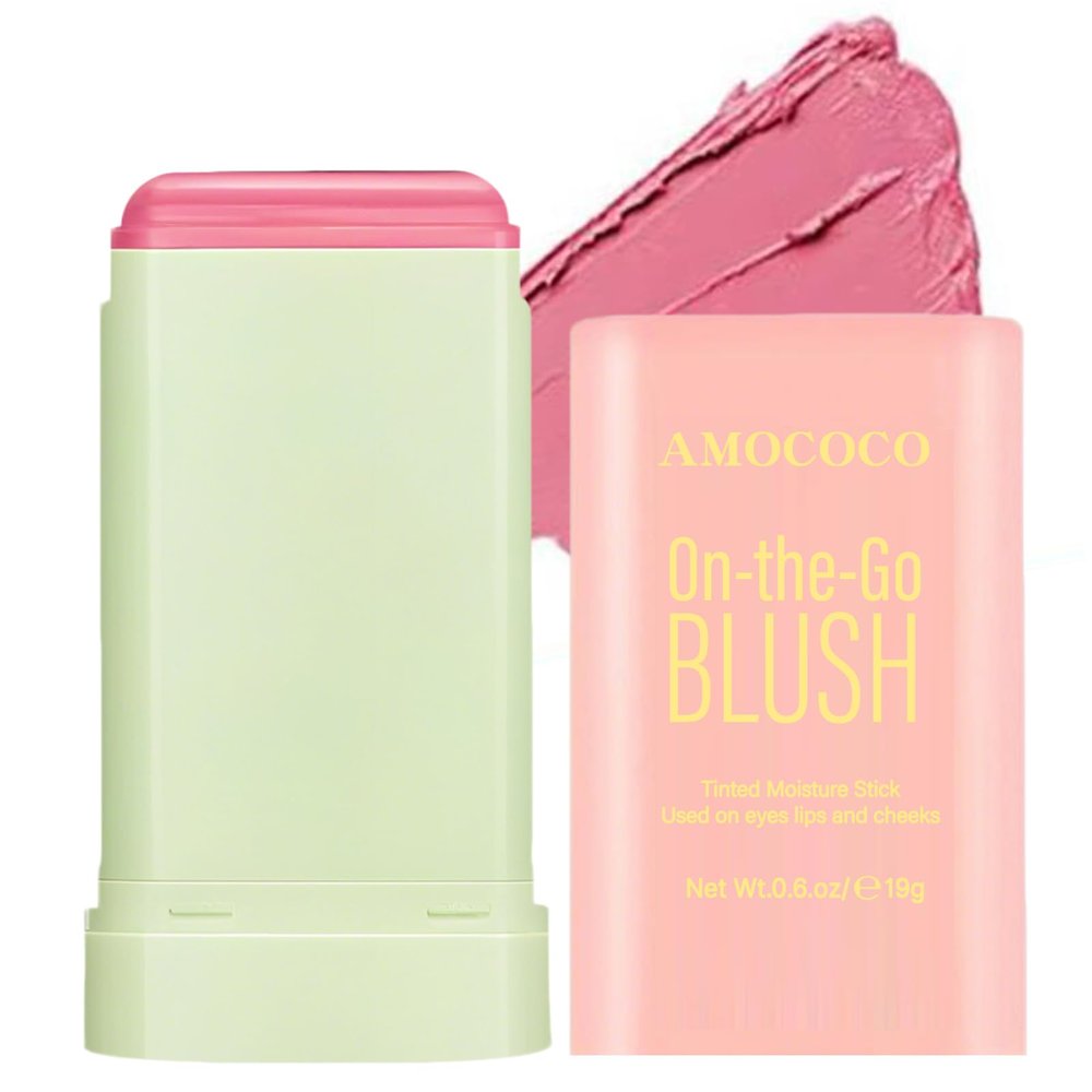 Amococo Makeup Blush Stick, Long-Lasting Blusher with Moisturizing Formula, Tinted Solid Moisturizer Stick for Eyes, Lips, Cheek, 0.6 Oz (Shy Pink, 1 Pack)