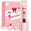 Crolanli Bikini Trimmer for Women, 3-in-1 Electric Razors for Women, IPX7 Waterproof Rechargeable Cordless Pubic Hair Shaver, with LED Display, for Ladies Bikini Pubic, Face, Underarms, Legs(Pink) view 1