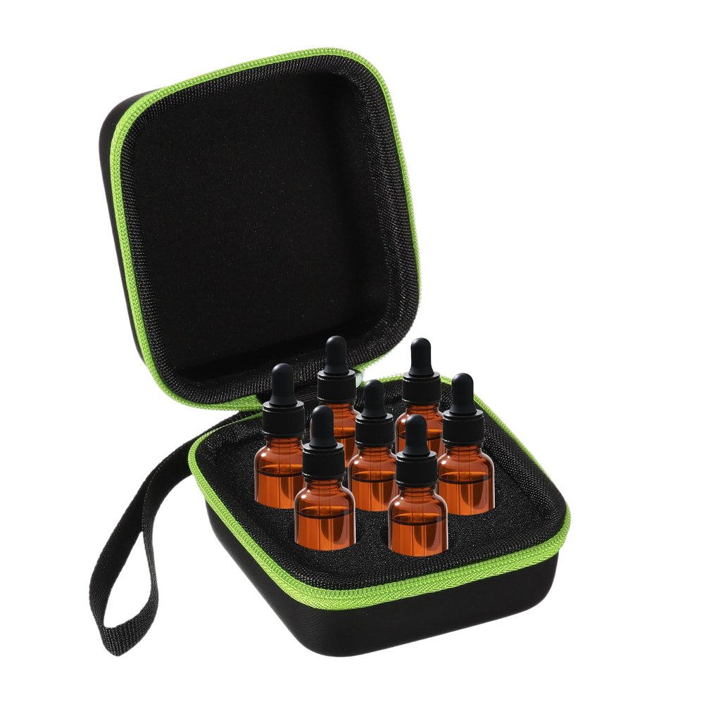 uxcell Essential Oil Storage Organizer, Oil Carrying Case Holds 7 Grids 1-5 ml Bottles for Home, Travel, and Presentations(Green)