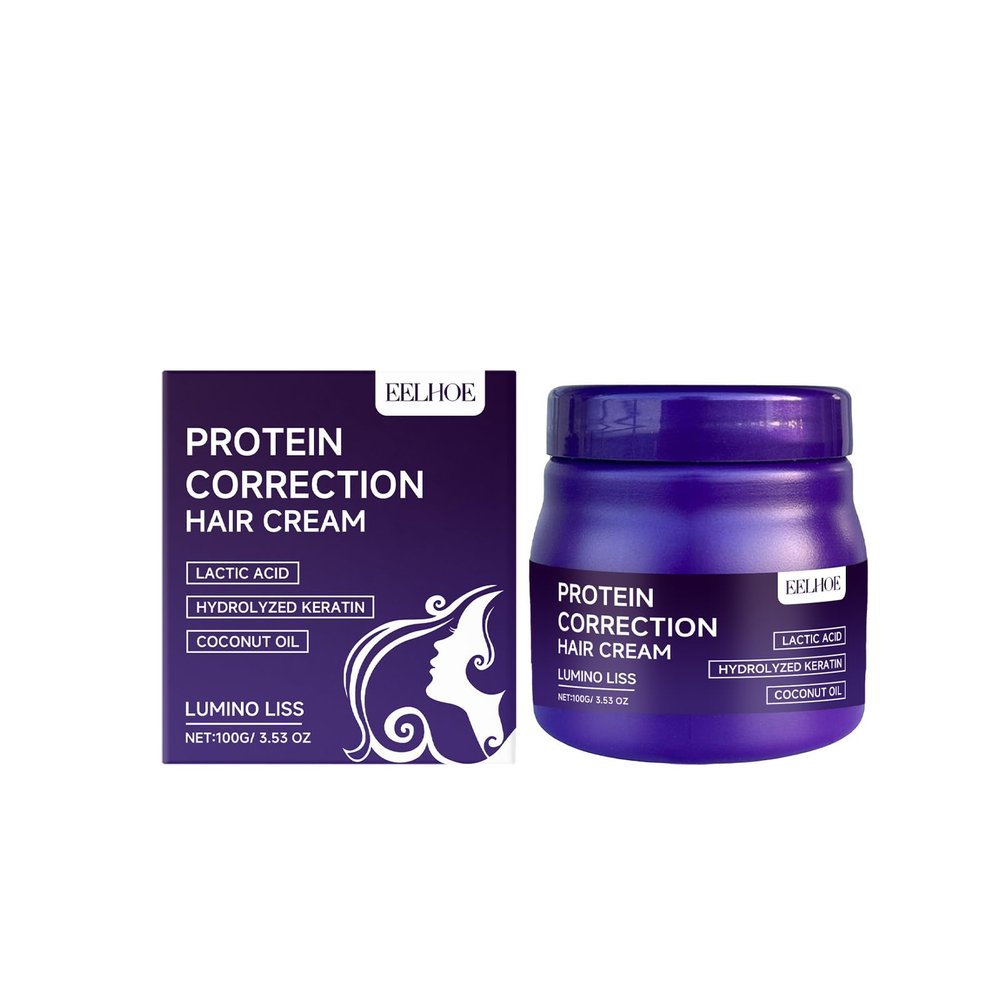 Protein Correction Hair Cream with Lactic Acid, Hydrolyzed Keratin, Coconut Oil, Lumino Liss Straightening Treatment, Purple, 3.53 oz