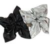 12 Pcs 21cm Oversize Metallic Black Silver Faux Leather Scrunchies: Square Elastic Holders For Ponytail Styling(Black) view 1