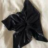 12 Pcs 21cm Oversize Metallic Black Silver Faux Leather Scrunchies: Square Elastic Holders For Ponytail Styling(Black) view 2