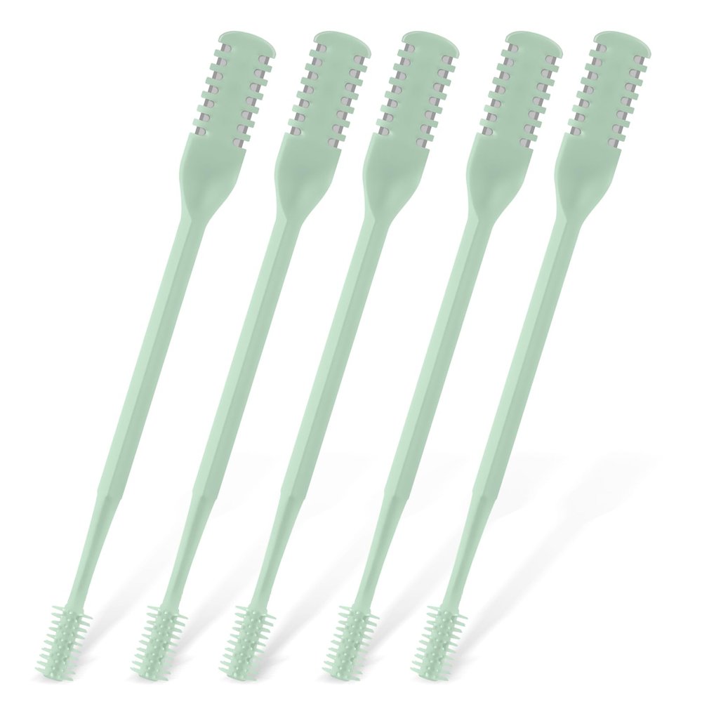 CNDNO 5Pcs 2-in-1 Nasal Hair Cutter, Double Sided Nose Hair Cutter, Portable 360 Rotating Manual Nose Hair Trimmer for Men and Women, Mint Green