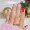 Red Press On Nails Short - Jofay Fashion French Tip Press On Nails, Acrylic Fake Nails with Snowflakes and Gold Glitter, Reusable False Nails Glue On Nails for Women, Stick On Nails Kit 32Pcs view 3