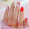 Red Press On Nails Short - Jofay Fashion French Tip Press On Nails, Acrylic Fake Nails with Snowflakes and Gold Glitter, Reusable False Nails Glue On Nails for Women, Stick On Nails Kit 32Pcs view 4