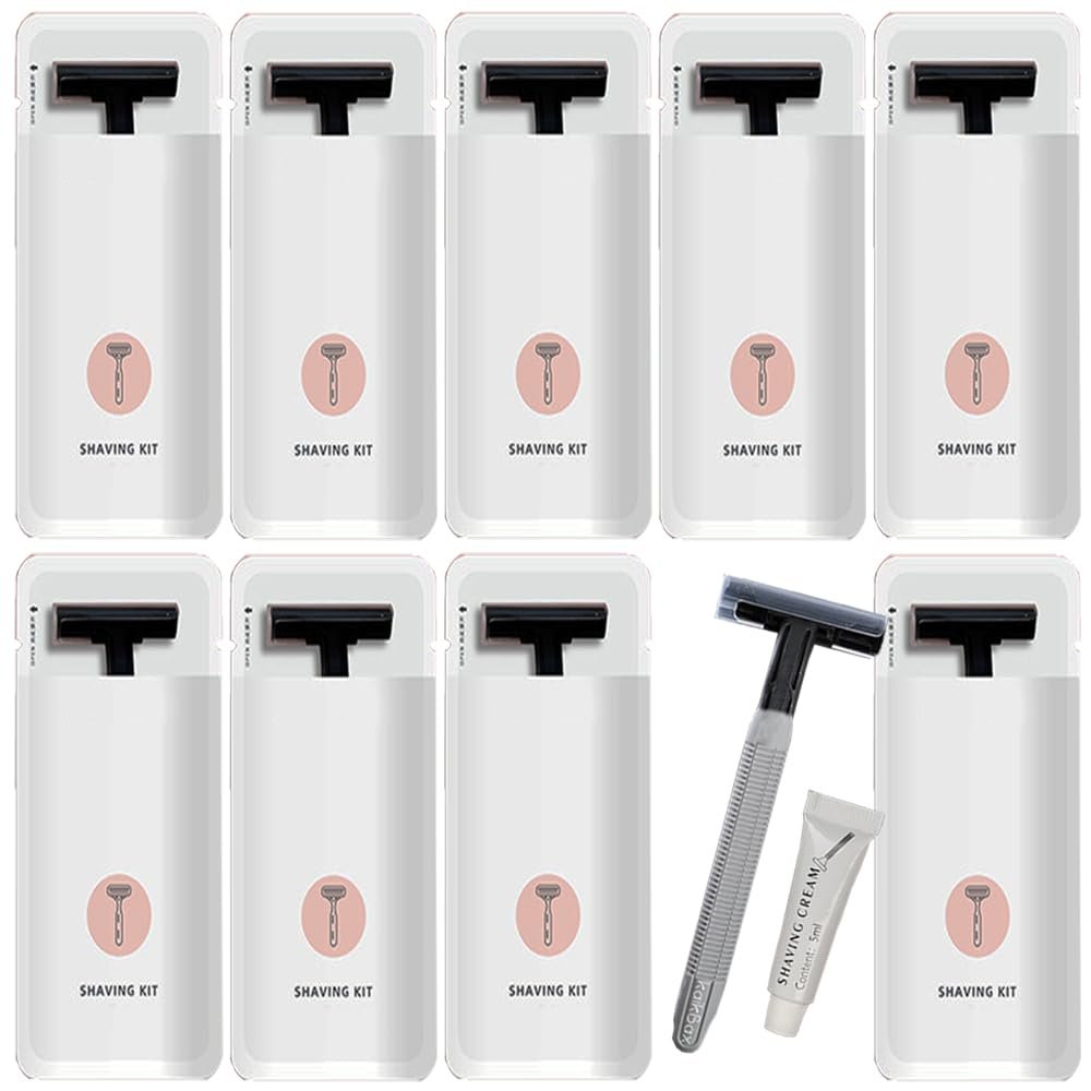 10Pack Portable Travel Disposable Razors Kit Individually Wrapped; Hypoallergenic Manual Shave Set with 10g Shave Cream; Hotel Shaving Razor for Travel,Home, Daily Use