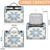 Zestdesign Abstract Floral Large Hanging Travel Toiletry Bag for Women Water Resistant Blue Flower Bathroom Cosmetic Makeup Bag with Hanging Hook for Toiletries view 2