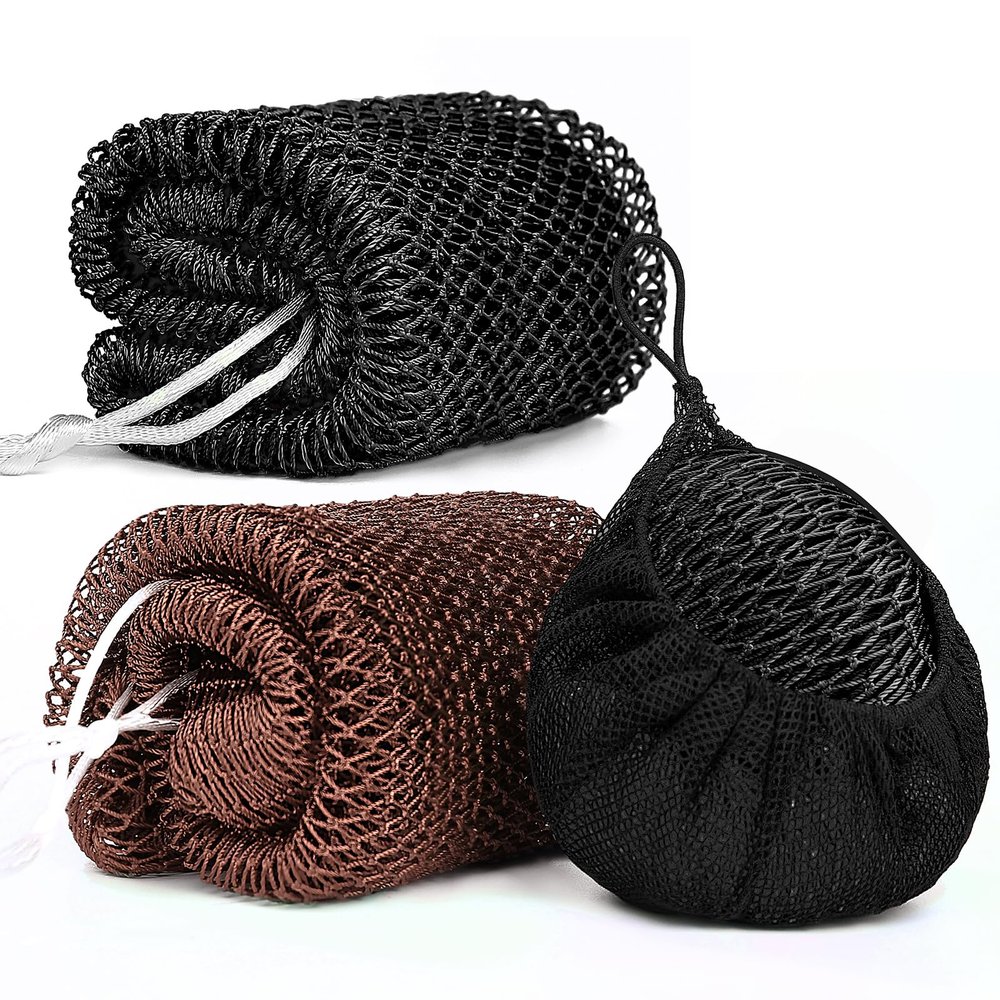 2 Pack African Net Sponge Exfoliating Scrubber Bath Sponge for Daily Use (Black+Dark Brown)