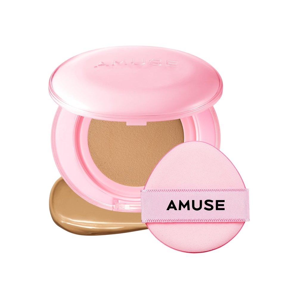 Amuse SEOUL Dew Power Vegan Cushion Foundation (04 TAN) | Dewy, glow, long-lasting, double coverage, clean beauty, lightweight, natural look, hydrating cushion