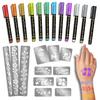12 Metallic Temporary Tattoo Markers for Skin,Halloween Body Face Paint Stencils, 39PCS Glow in The Dark Halloween Tattoos for Adult Kids view 2
