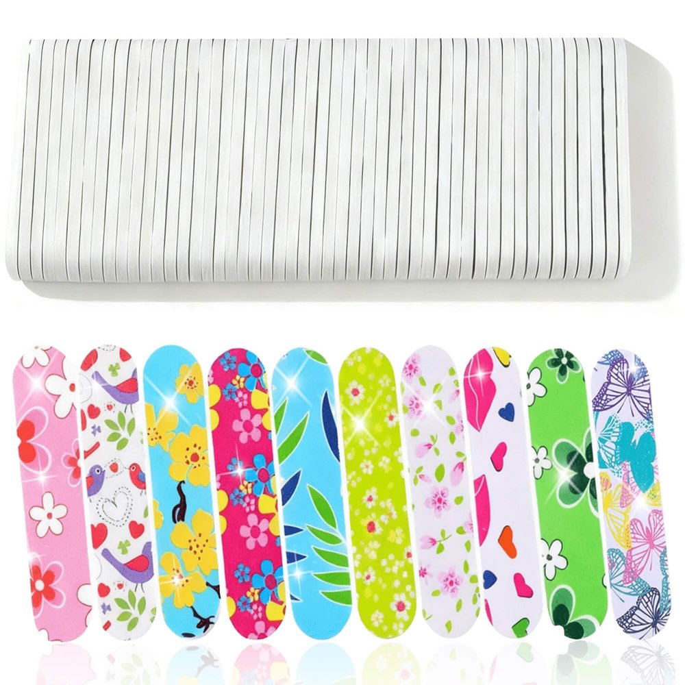 50-Pack 180 Grit Double Sided Disposable Nail Files & Emery Boards for Natural Nails - Bulk Mini/Small Grit Nail File Set for Home Salon, Manicure/Pedicure