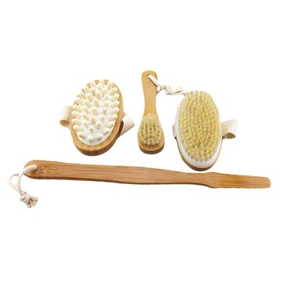 3 Pcs Bath Brush Set Natural Bristle Body Brush for Deep Exfoliation Improves Blood Circulation Suitable for Skin Types Includes Handle for Easy Use