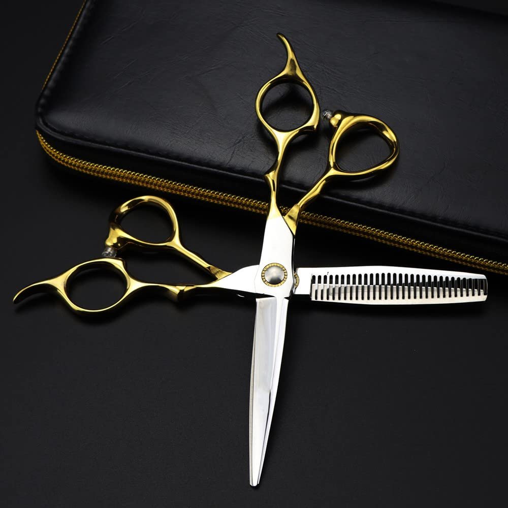 Hair Cutting Scissors, 6 Inch Professional Gold Scissor Bearing Screw Hair Cutting Scissors Thinning Barber Haircut Shears Hairdressing Scissors Set,