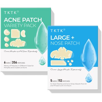 TKTK 468 Count Pimple Patches for Face, Hydrocolloid Nose Acne Patch, Acne Stickers Bulk for Covering Cheeks, Forehead, Chin Blemishes Zit Breakouts for All Skin Types (Dots, Strip, Contoured 7 Sizes)
