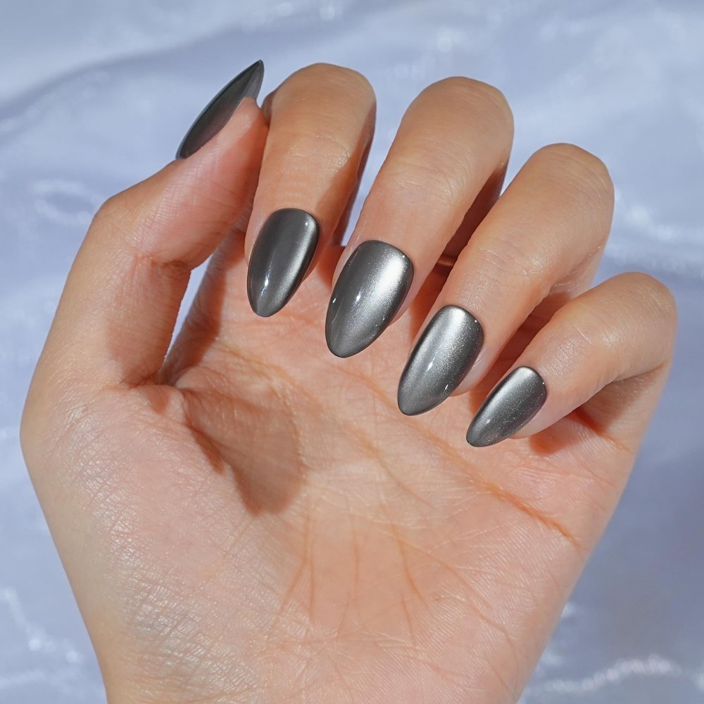 Black Cat Eye Press on Nails Almond, Jofay Fashion Soft Gel Fake Nails Medium, Reusable & Stylish Acrylic False Nails, Stick on Nails for Women Girls Gift, Glue on Nails Kit 32 Pcs
