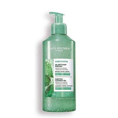 Yves Rocher Pure Menthe Purifying Cleansing Gel Organic Peppermint Refreshing Daily Face Wash Oily Skin Leaves Skin Fresh & Balanced 390 ml/13.1 fl.oz