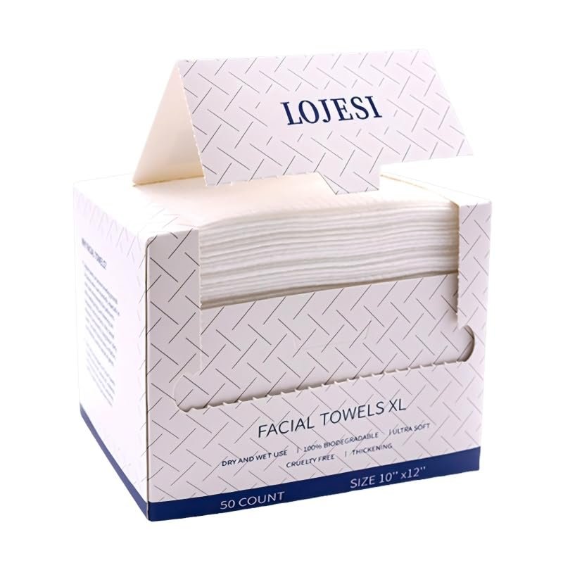 Face Towels, 10"12" Disposable Face Towel, Face Towelettes XL, Ultra Soft Makeup Remover Dry Wipes, Thick Face Towel for Sensitive Skin, 50 Count (1 Pack)