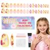 Qiek 16 Sizes Press on Nails Kit for Kids - 32 Pieces French Almond Fake Nail Tips for Girls 8-12 Years Old with Jelly Nail Adhesives & No-Lamp Nail Glue, Birthday Christmas Gifts (Happy Smile) view 1