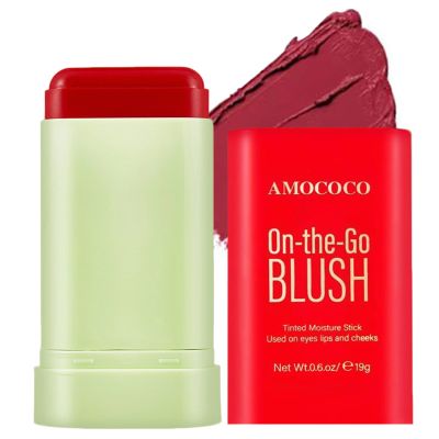 Amococo Makeup Blush Stick, Long-Lasting Blusher with Moisturizing Formula, Tinted Solid Moisturizer Stick for Eyes, Lips, Cheek, 0.6 Oz (Hot Red, 1 Pack)