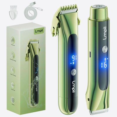 Bikini Trimmer for Women, 2-in-1 Electric Razor with Dual Heads, Ceramic Blade, Waterproof & Rechargeable, Painless Pubic Hair Shaver for Bikini, Underarm, Legs, Face | Gift for Her- EmeraldGreen