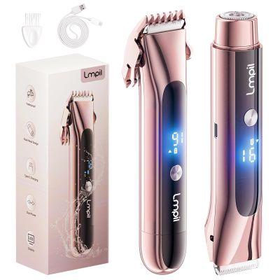 Bikini Trimmer for Women, 2-in-1 Electric Razor with Dual Heads, Ceramic Blade, Waterproof & Rechargeable, Painless Pubic Hair Shaver for Bikini, Underarm, Legs, Face | Stocking Stuffer - Rosegold