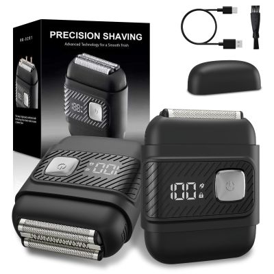 Electric Foil Shavers for Men: Mini Electric Razor for Beard/Face with 3 Floating Blades & LED Display, Cordless Face Shaver with IPX6 Waterproof Wet/Dry, USB-C Fast Chage & Travel Lock, Carbon Black