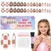 Qiek 16 Sizes Press on Nails Kit for Kids - 32 Pieces French Almond Fake Nail Tips for Girls 8-12 Years Old with Jelly Nail Adhesives & No-Lamp Nail Glue, Birthday Christmas Gifts (Cozy Autumn) view 1