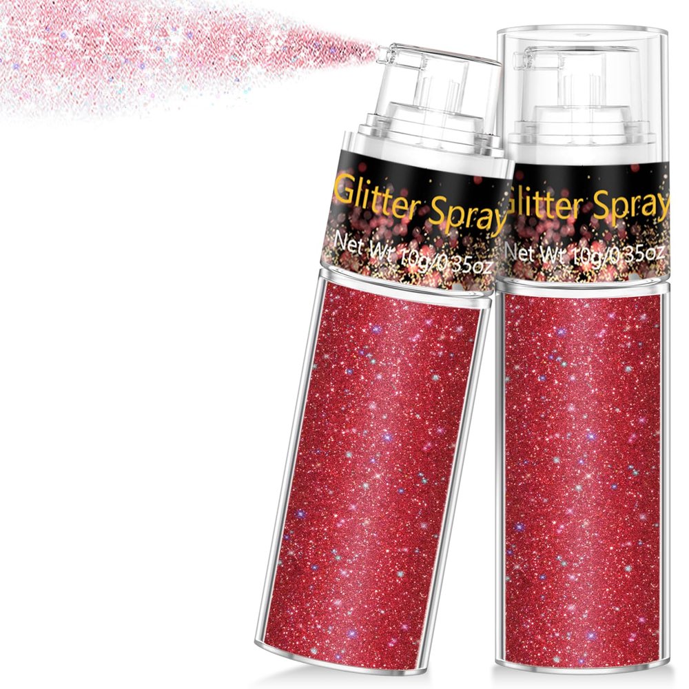 Hair and Body Glitter Spray, 1PC Glitter Hairspray Dry Powder Makeup for Clothes, Festival Rave Prom Loose Sparkle Powder,Holographic Ultra Fine Resin Glitters for Crafts (1PC Red)