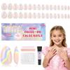 Qiek 16 Sizes Press on Nails Kit for Kids - 32 Pieces French Almond Fake Nail Tips for Girls 8-12 Years Old with Jelly Nail Adhesives & No-Lamp Nail Glue, Birthday Christmas Gifts (Rainbow Flower) view 1