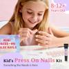 Qiek 16 Sizes Press on Nails Kit for Kids - 32 Pieces French Almond Fake Nail Tips for Girls 8-12 Years Old with Jelly Nail Adhesives & No-Lamp Nail Glue, Birthday Christmas Gifts (Rainbow Flower) view 2