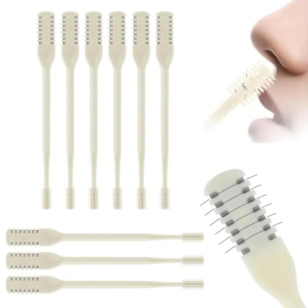 2-in-1 Nasal Hair Cutter for Men Women, Upgraded 360 Rotating Nostril Hair Removal Tool, Portable Double Sided Nose Hair Knife, Nostril Hair Removal Tool with Soft Cleaning Brush (Beige, 9pcs)