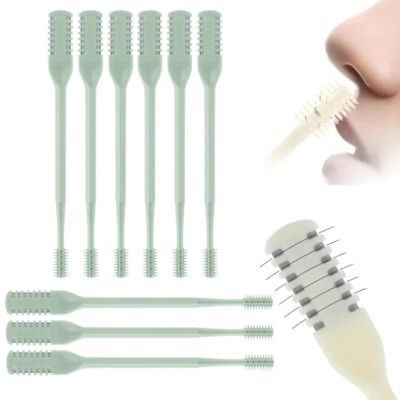 2-in-1 Nasal Hair Cutter for Men Women, Upgraded 360 Rotating Nostril Hair Removal Tool, Portable Double Sided Nose Hair Knife, Nostril Hair Removal Tool with Soft Cleaning Brush (Green, 9pcs)