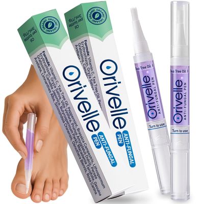 Orivelle Nail Fungus Pen Professional Nail Repair & Strengthening Solution with Tea Tree Oil Improves Appearance of Discolored or Damaged Nails (Pack of 2)