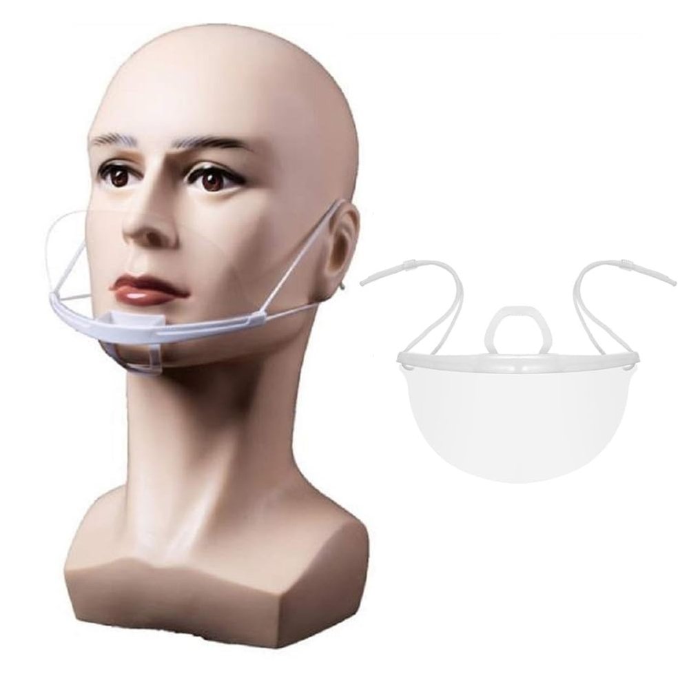 20PCS Reusable Plastic Clear Mask Professional Transparent Sanitary Cover Anti-Fog Face Shield Nose Mouth Cover Open Face Guard for Restaurants, Food Truck, Hotels, Mall, Beauty salons, Barber Shops