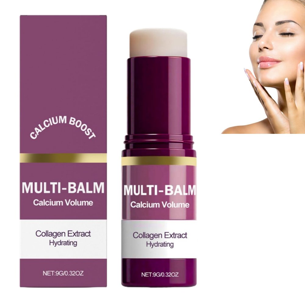 Calcium Multi Collagen Moisturizing Stick - Hydrating & Firming Balm for Eyes Lips Neck, Anti-Aging Face Balm, Skin Barrier Repair Cream, Vitamin E Enriched (1)