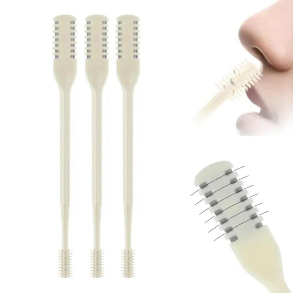 2-in-1 Nasal Hair Cutter for Men Women, Upgraded 360 Rotating Nostril Hair Removal Tool, Portable Double Sided Nose Hair Knife, Nostril Hair Removal Tool with Soft Cleaning Brush (Beige, 3pcs)